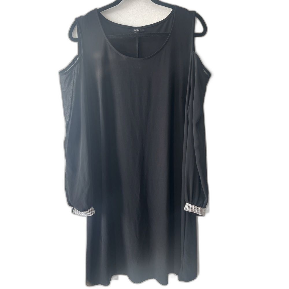 MSK BLK women’s Cut-Out Shoulders, Rhinestone Cuff, sheer sleeve Dress; Size 16